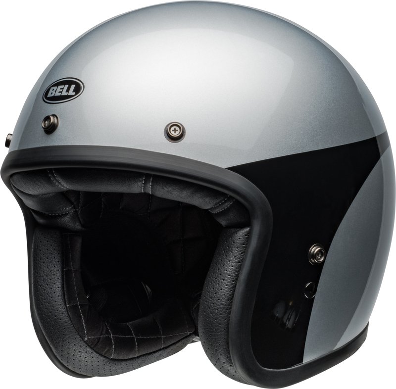 Casco-BELL-Custom-500 -Chasis-Plata-Brillo-Negro- de lado